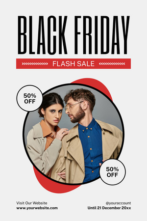 Black Friday Bargains of Men's and Women's Clothes Pinterest Design Template