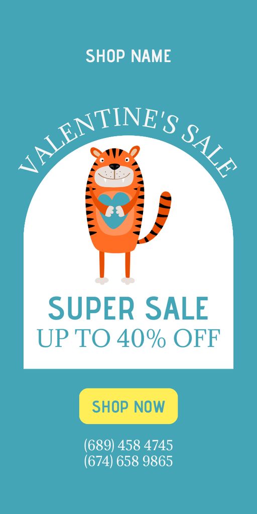 Valentine's Day Sale with Cute Cartoon Tiger Graphic – шаблон для дизайна