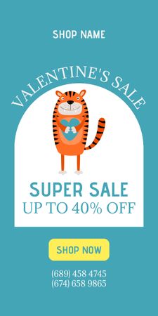 Valentine's Day Sale with Cute Cartoon Tiger Graphic Design Template