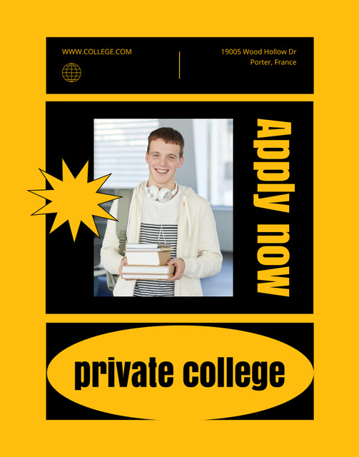 Private College Ad with Student holding Books Poster 22x28in Tasarım Şablonu