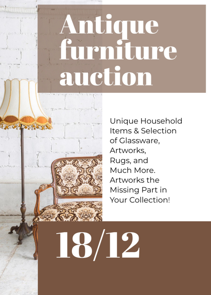Antique Furniture Auction with Vintage Wooden Pieces Invitation tervezősablon
