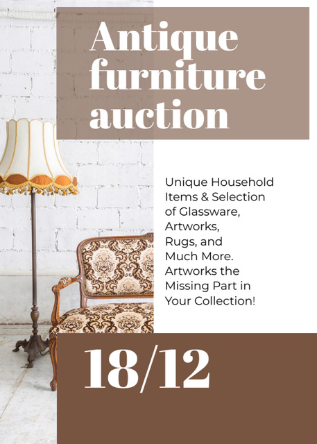 Platilla de diseño Antique Furniture Auction with Vintage Wooden Pieces Invitation