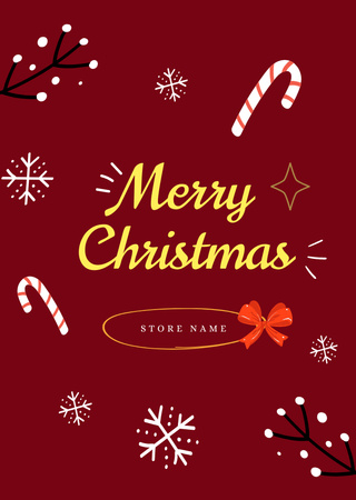 Christmas Cheers with Candy Cane and Bow Postcard A6 Vertical Design Template