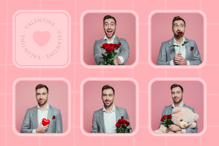 Romantic Collage with Cute Man in Love for Valentine's Day Mood Board Πρότυπο σχεδίασης
