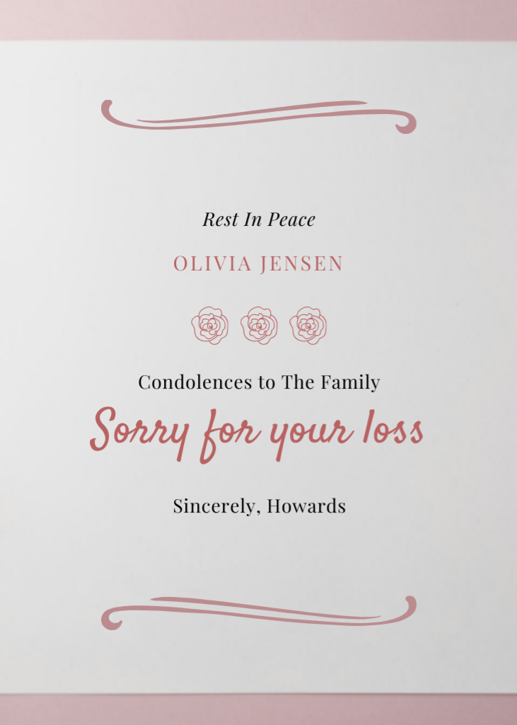 Modèle de visuel Words of Condolence on Light Pink - Postcard 5x7in Vertical