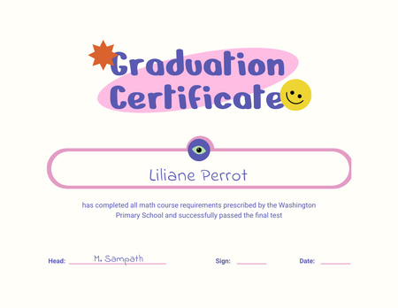 Primary School Math Course Graduation Award Certificate Design Template
