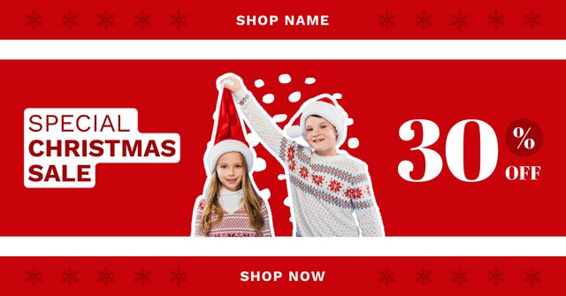 Kids for Christmas Sale Red Facebook ADデザインテンプレート