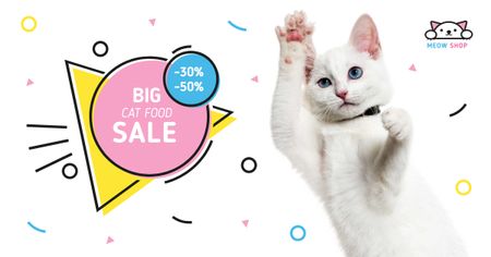Pet Shop Sale with Cute White Cat Facebook ADデザインテンプレート
