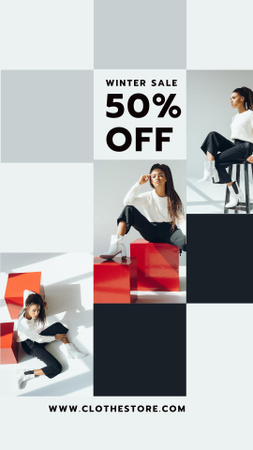 Woman in White and Black Outfit for Fashion Sale Ad Instagram Story Modelo de Design