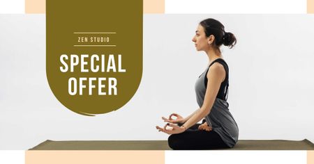 Ontwerpsjabloon van Facebook AD van Yoga Classes Offer with Woman meditating
