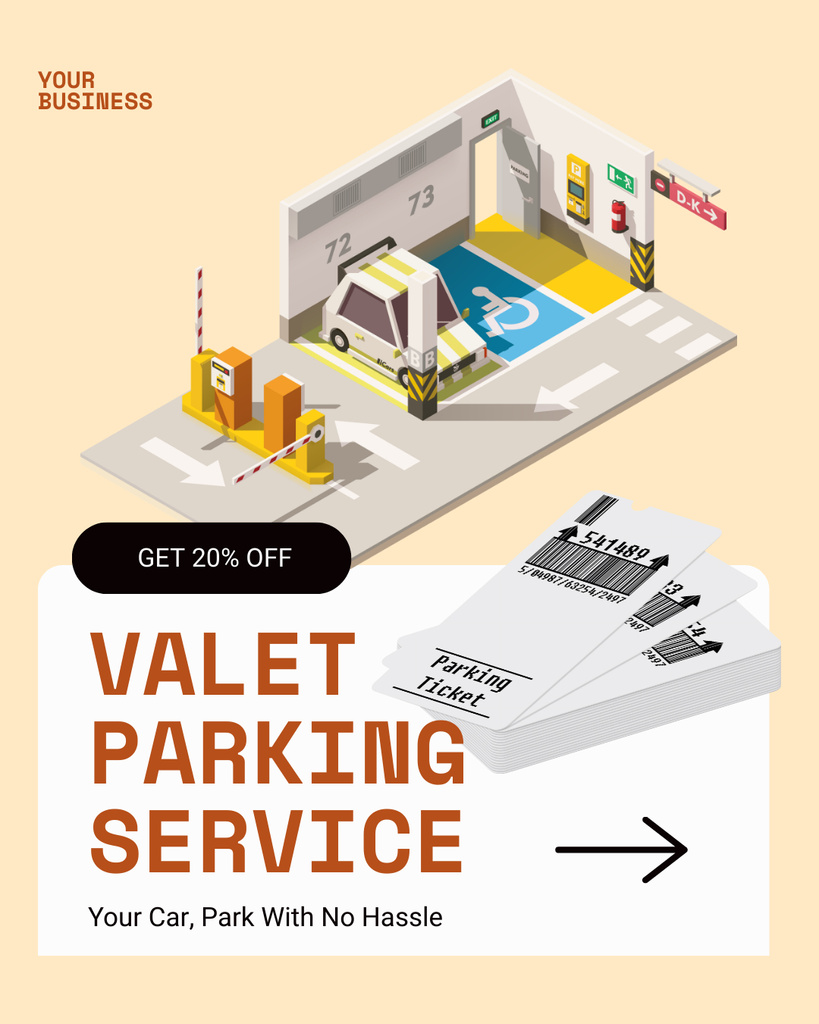 Discount on Valet Services in Parking Lot Instagram Post Vertical Πρότυπο σχεδίασης