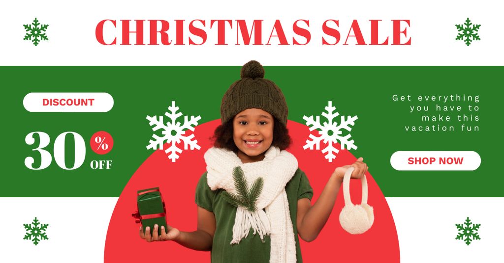 Cute Mixed Race Kid on Christmas Sale Facebook AD Šablona návrhu