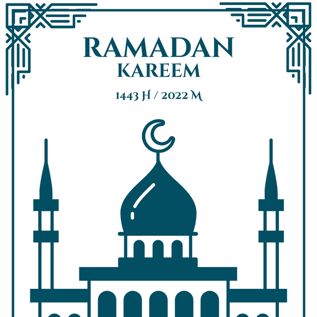 Designvorlage Blue and White Greeting on Ramadan with Crescent für Instagram
