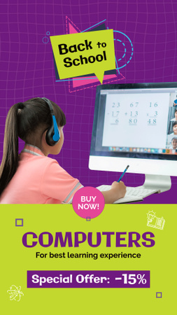 Designvorlage Moderne Computer für Kinder mit Rabatt für Instagram Video Story