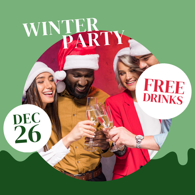 Designvorlage Winter Party Announcement with Free Drinks für Instagram
