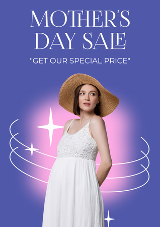 Розпродаж до Дня матері з жінкою в красивій білій сукні Poster – шаблон для дизайну