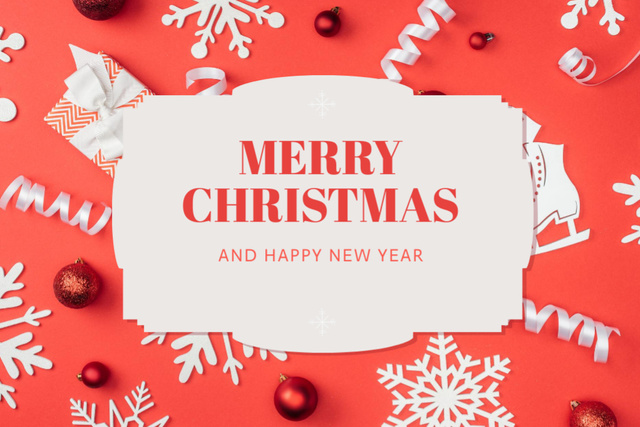 Ontwerpsjabloon van Postcard 4x6in van Merry Christmas And Happy New Year Greetings With Decorations