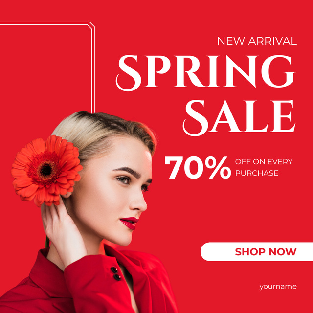 Designvorlage Spring Sale New Collection with Blonde in Red für Instagram