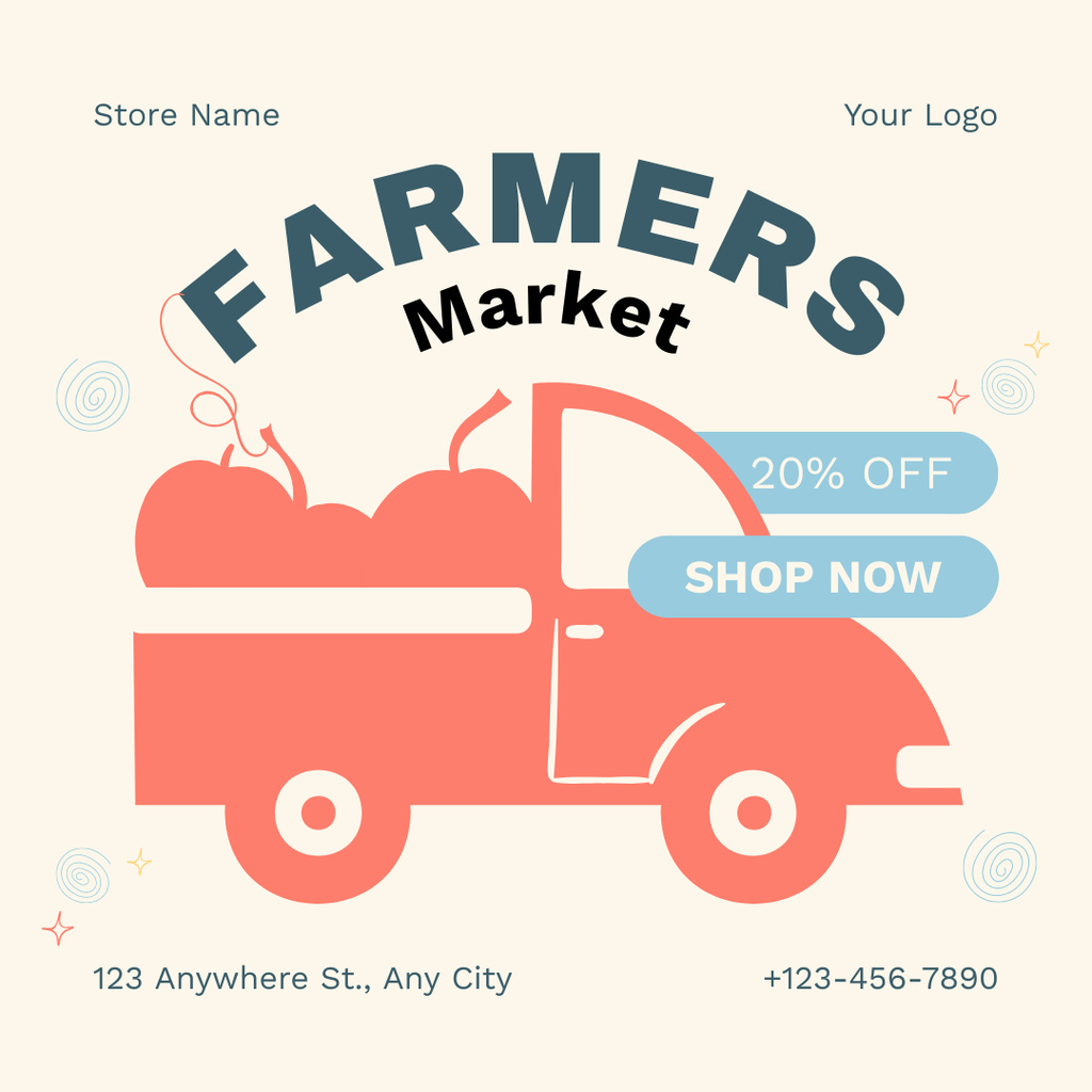 Discount on Farm Products with Cute Truck Instagram Modelo de Design