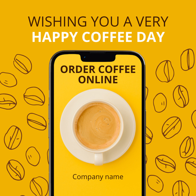 Coffee Ordering App for Coffee Shop In Yellow Instagramデザインテンプレート