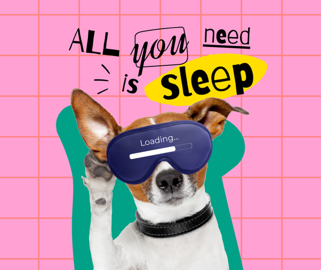 Funny Cute Dog in Sleep Eye Mask Facebookデザインテンプレート