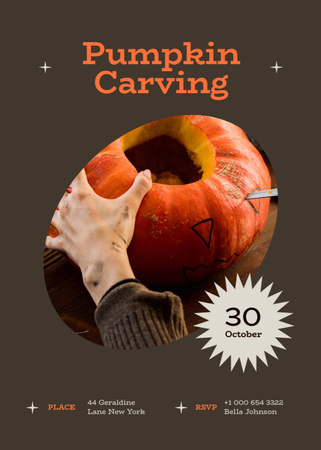 Pumpkin Carving Announcement on Halloween Invitation Modelo de Design