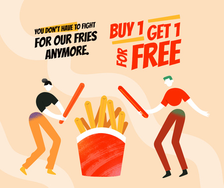 People with Huge French Fries Facebook Design Template