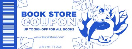 Bookstore Discount Offer with Blue Illustration Coupon Design Template