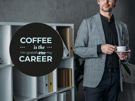 Confident Businessman holding Coffee Presentation Modelo de Design