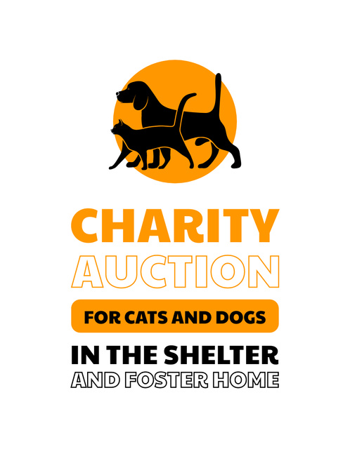 Ontwerpsjabloon van T-Shirt van Charity Auction Announcement for Cats and Dogs