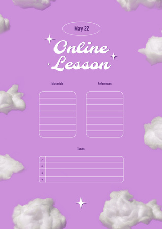 Template di design Pianificazione della lezione online con nuvole carine su viola Schedule Planner