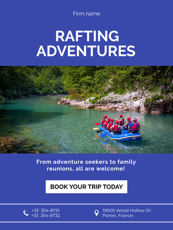 Plantilla de diseño de Rafting Adventures Ad Poster US 
