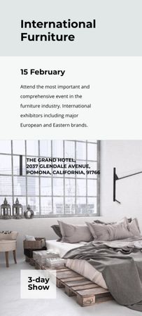 Plantilla de diseño de International Furniture Show With Bedroom Interior Invitation 9.5x21cm 