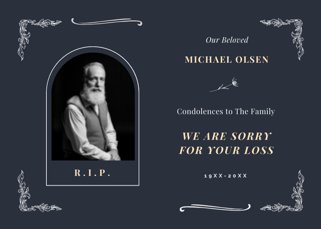 We are Sorry for Your Loss on Dark Blue Postcard 5x7in Design Template