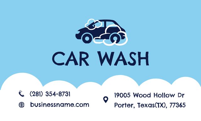 Ad of Car Washing Services on Blue Business Card 91x55mm Πρότυπο σχεδίασης