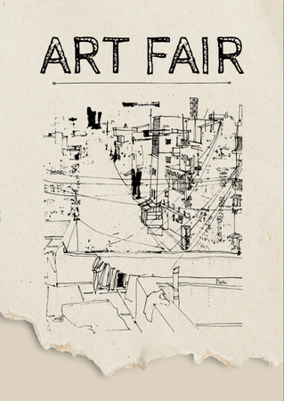 Lovely City Sketches And Art Fair Announcement Flyer A6 Design Template