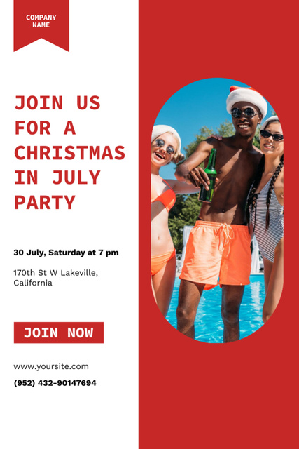 Vibrant Announcement of the Christmas Party in July In Swimsuits Flyer 4x6inデザインテンプレート