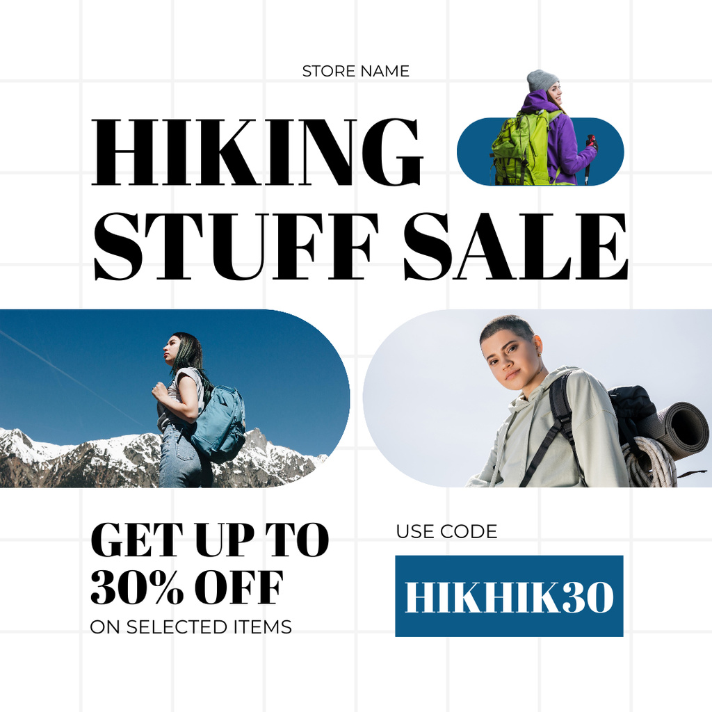 Hiking Stuff Sale Ad with Discount Instagramデザインテンプレート
