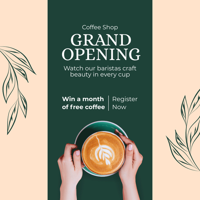 Plantilla de diseño de Coffee Shop Grand Opening With Raffle of Month Free Coffee Instagram AD 