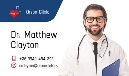 Confident Doctor with Stethoscope Business card Design Template