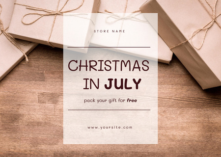 Free Gift Wrapping for Christmas in July Postcard Design Template
