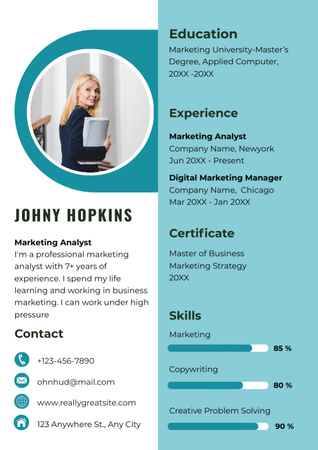 Platilla de diseño Marketing Analyst Work Experience Resume