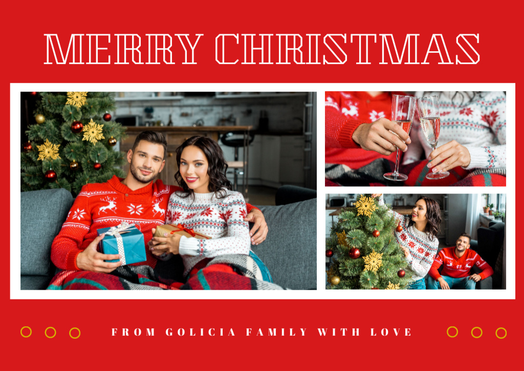 Designvorlage Merry Christmas Greeting Couple by Fir Tree für Card