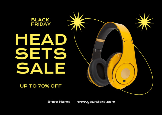 Template di design Headsets Sale on Black Friday Postcard 5x7in