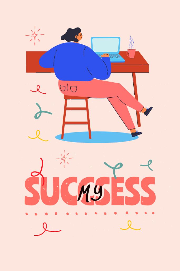 Girl Power Inspiration with Happy Woman on Workplace Tumblrデザインテンプレート