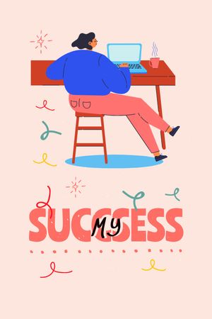 Girl Power Inspiration with Happy Woman on Workplace Tumblr Πρότυπο σχεδίασης