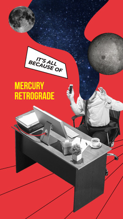 Template di design scherzo divertente su mercury retrograde con l'uomo d'affari sul posto di lavoro Instagram Story