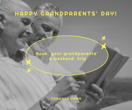 Plantilla de diseño de Saludo del día de los abuelos con feliz pareja de ancianos Facebook 