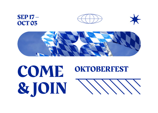 Oktoberfest Authentic Event on Blue and White Flyer 5x7in Horizontal Design Template
