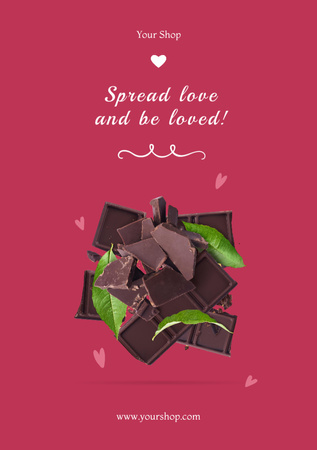 Sweet Chocolate For Valentine`s Day Postcard A5 Vertical Design Template